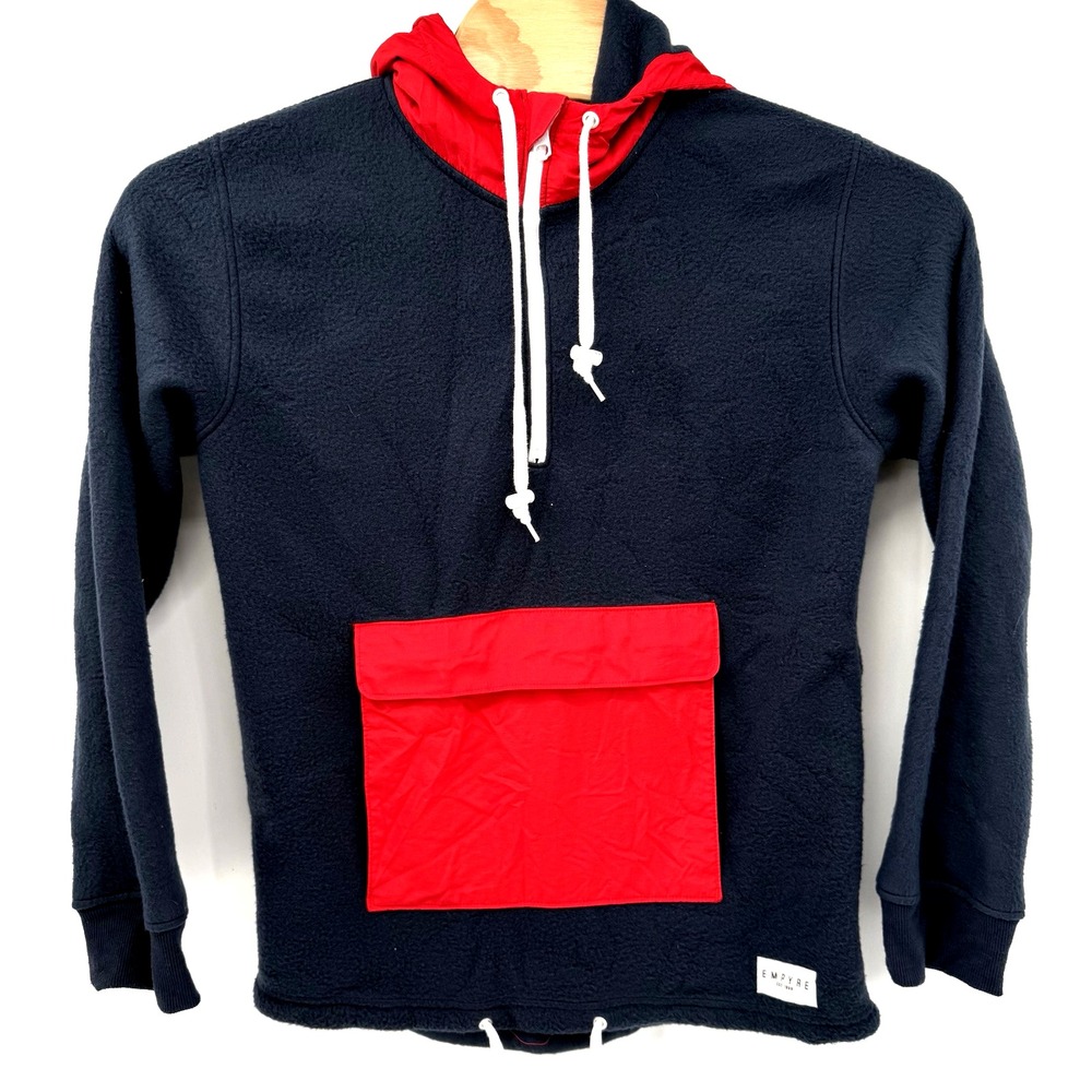 Empyre Hoodie Mens M Navy Blue Red Fleece Pullover Colorblock‎ Utility Pocket
